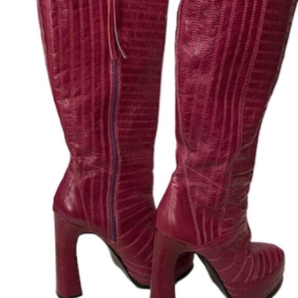 AMAZING MOJO MOXY Magenta Leather Knee High Chunky Boots 8 Y2K BRATZ Whimsigoth - Picture 5 of 9